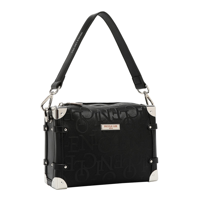 BOLSO DE HOMBRO CUADRADO ELEGANCIA EN RELIEVE (NEGRO)
