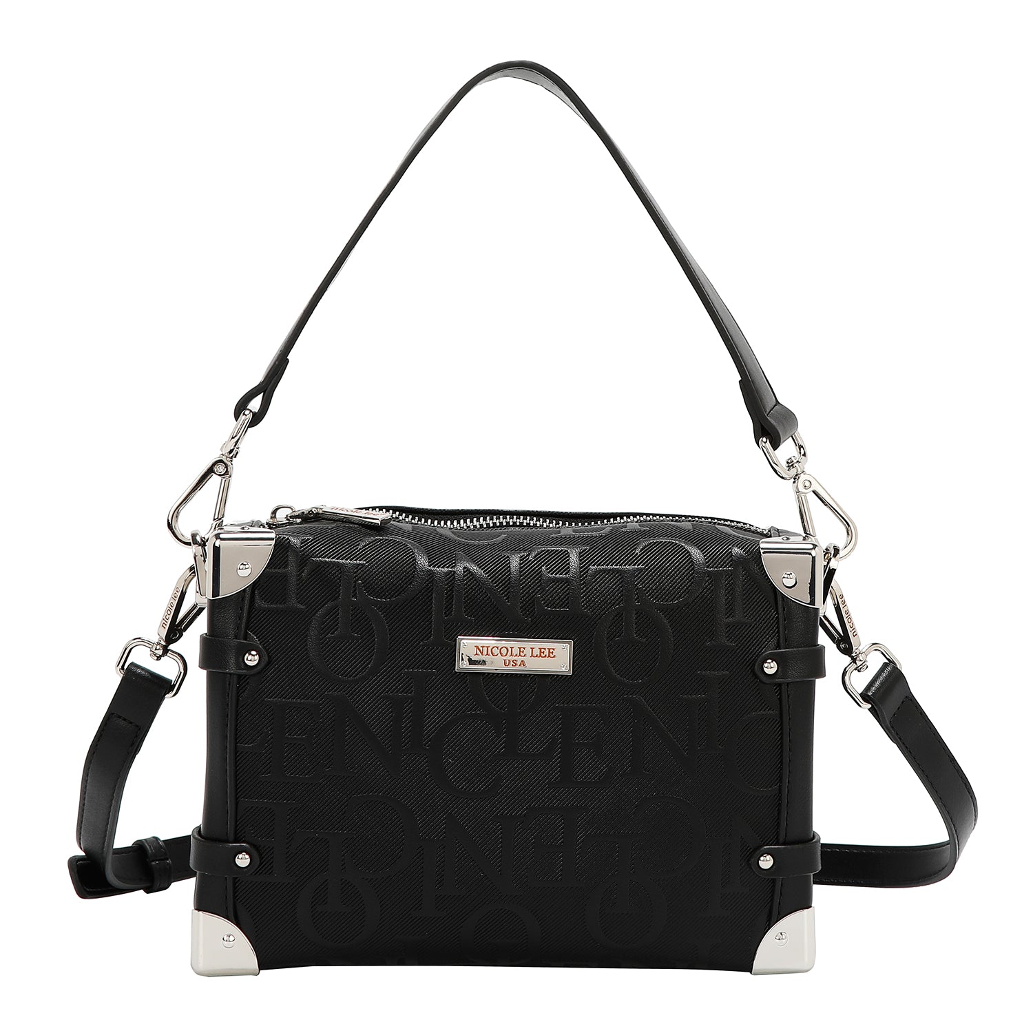 BOLSO DE HOMBRO CUADRADO ELEGANCIA EN RELIEVE (NEGRO)