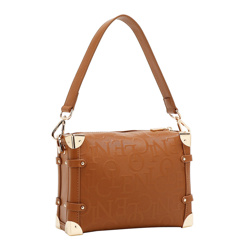 BOLSO DE HOMBRO CUADRADO ELEGANCIA EN RELIEVE (MARRON)