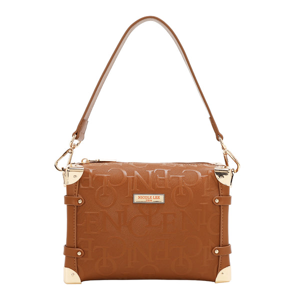 BOLSO DE HOMBRO CUADRADO ELEGANCIA EN RELIEVE (MARRON)
