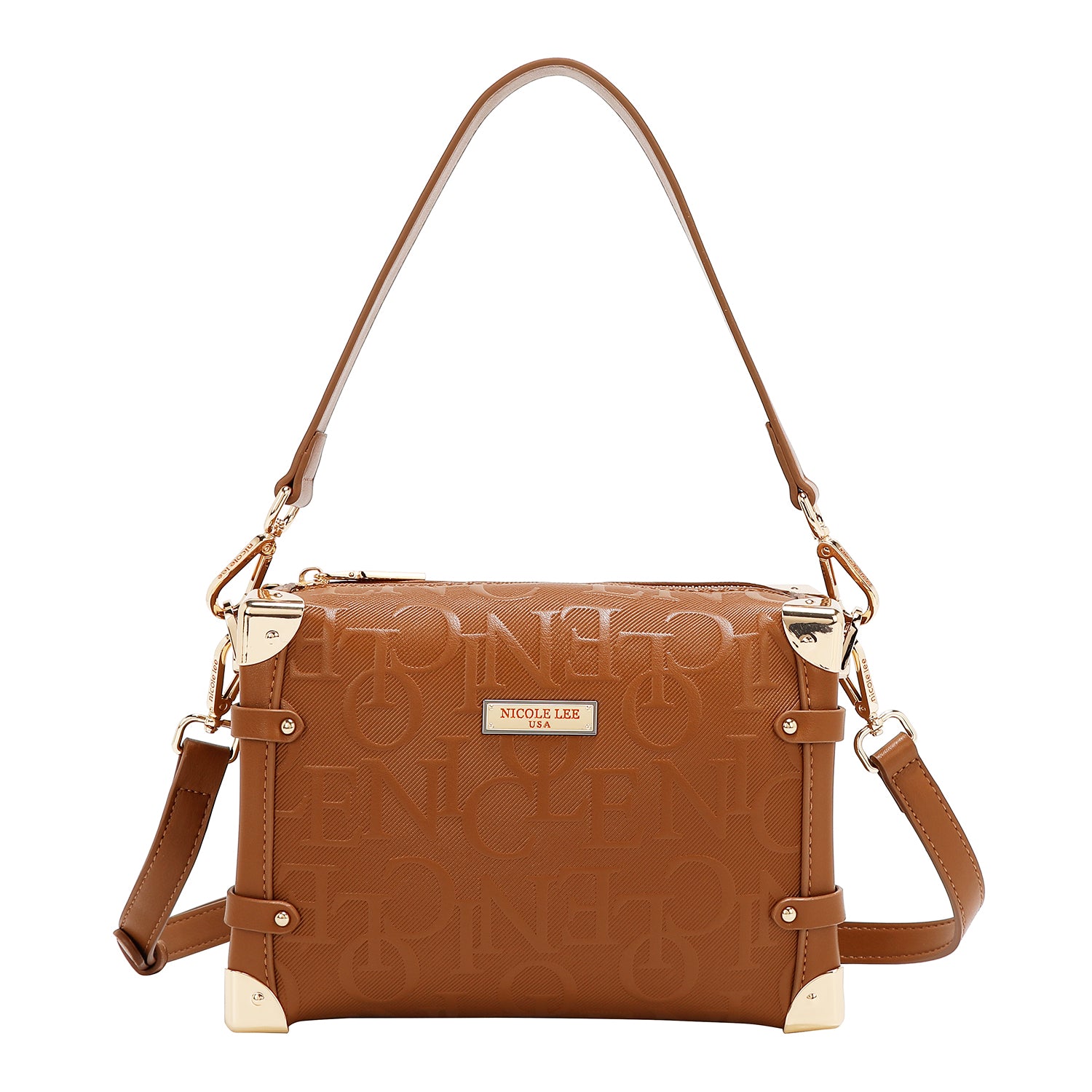 BOLSO DE HOMBRO CUADRADO ELEGANCIA EN RELIEVE (MARRON)