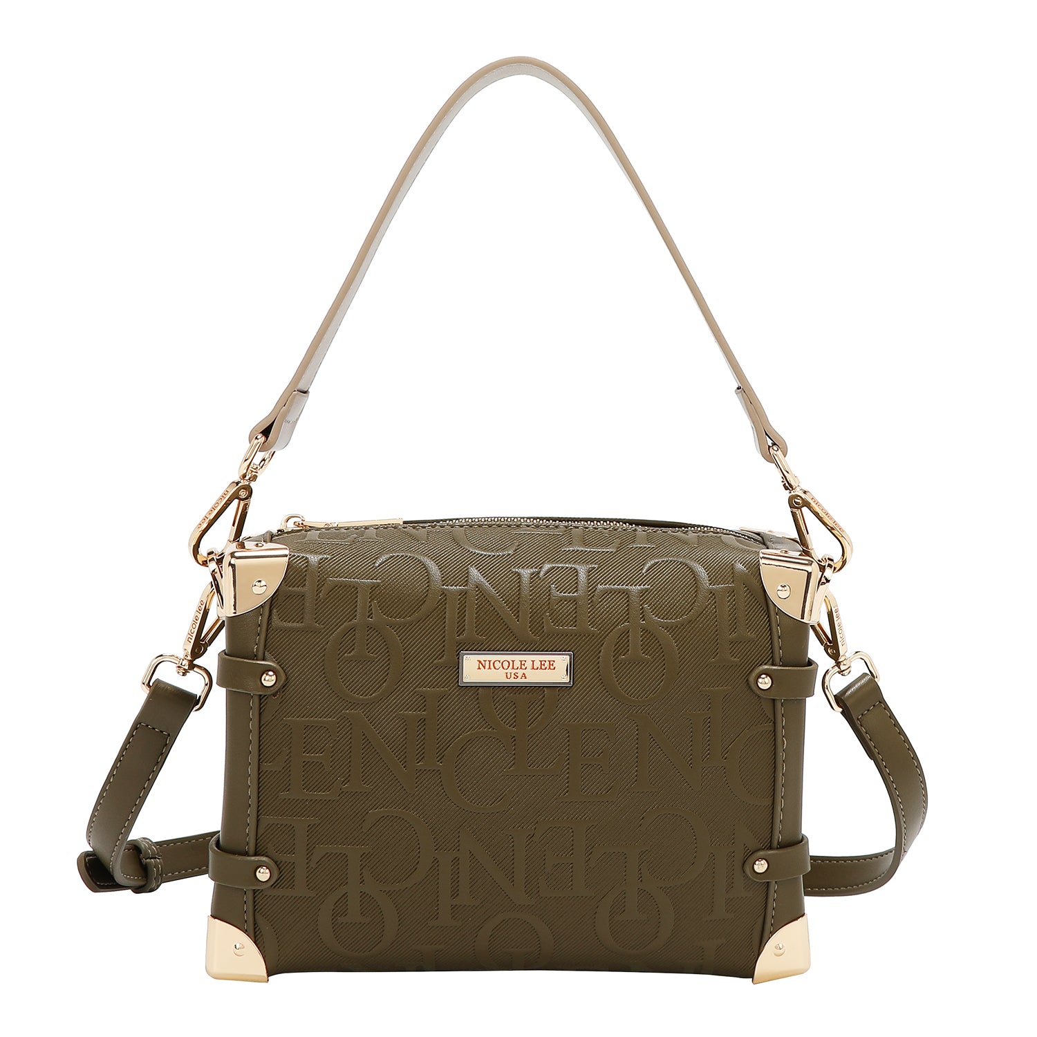 BOLSO DE HOMBRO CUADRADO ELEGANCIA EN RELIEVE (OLIVA)
