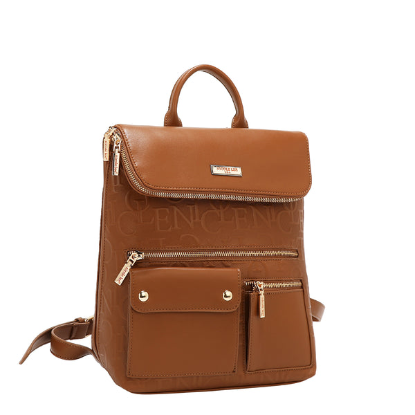 MOCHILA MULTIBOLSILLOS ELEGANCIA EN RELIEVE (MARRON)