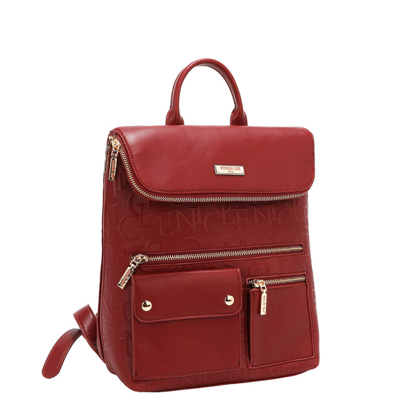 MOCHILA MULTIBOLSILLOS ELEGANCIA EN RELIEVE (ROJO)