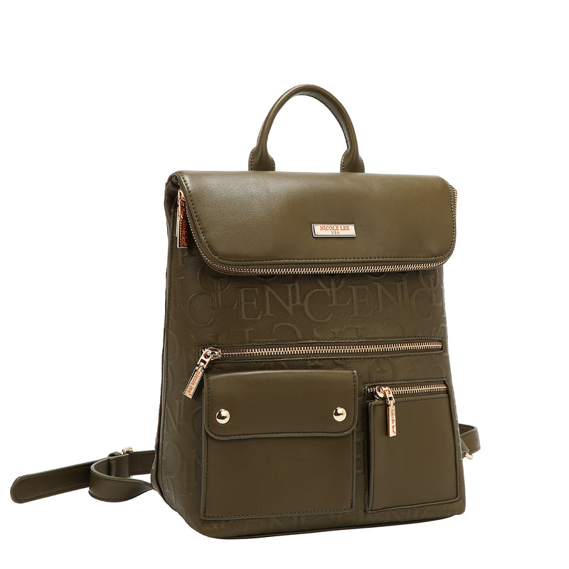 MOCHILA MULTIBOLSILLOS ELEGANCIA EN RELIEVE (OLIVA)