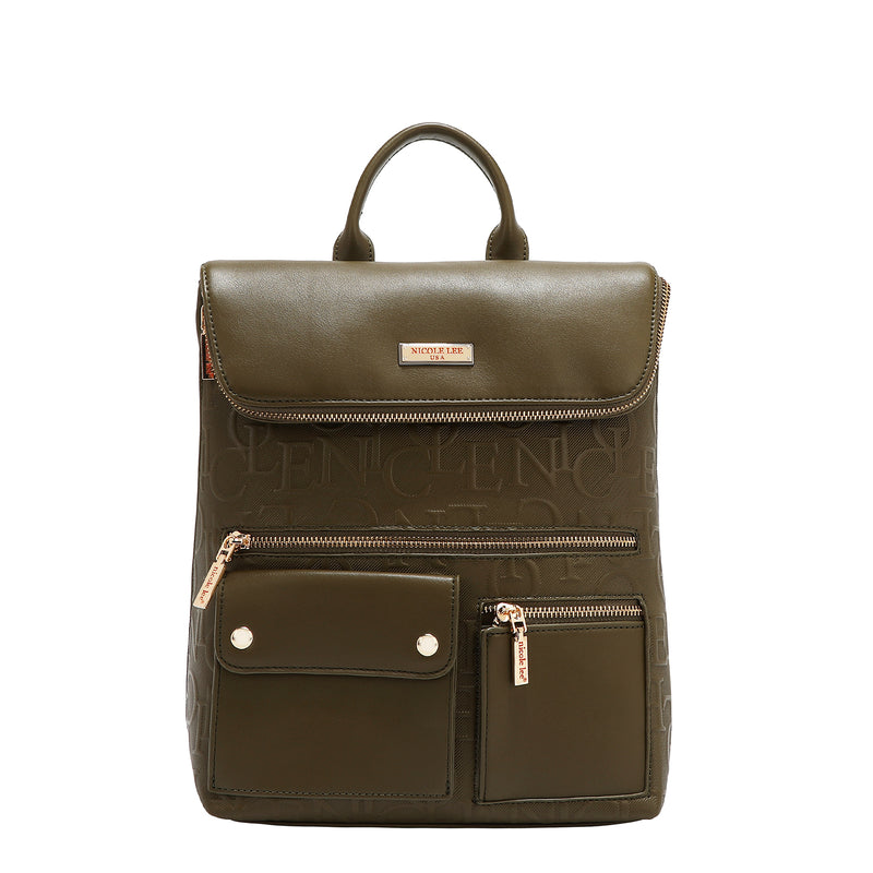 MOCHILA MULTIBOLSILLOS ELEGANCIA EN RELIEVE (OLIVA)