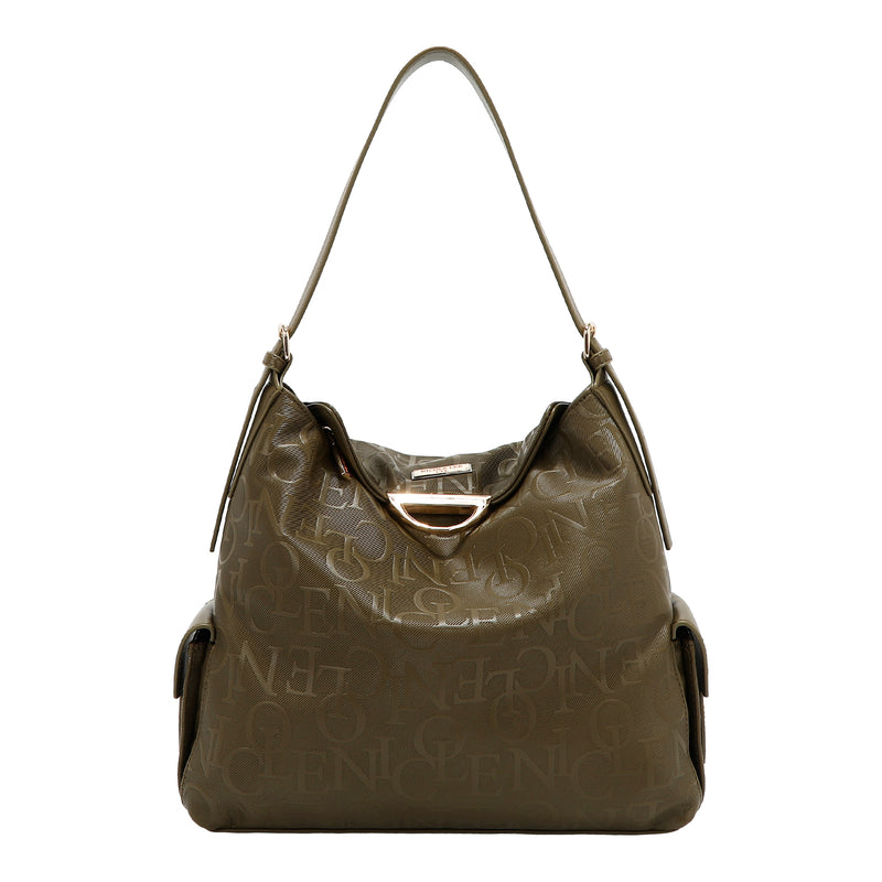 BOLSO DE HOMBRO GRANDE ELEGANCIA EN RELIEVE (OLIVA)