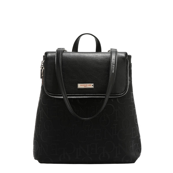MOCHILA CON SOLAPA ELEGANCIA EN RELIEVE (NEGRO)