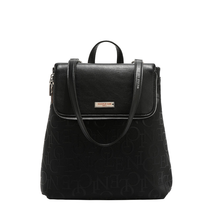 MOCHILA CON SOLAPA ELEGANCIA EN RELIEVE (NEGRO)