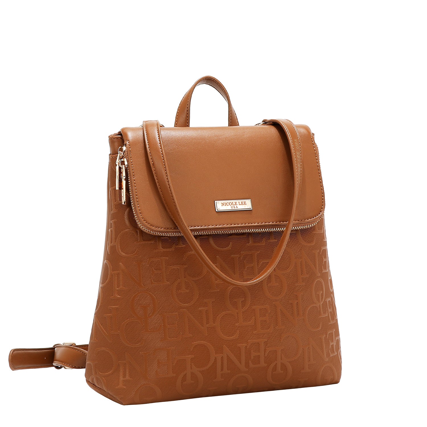 MOCHILA CON SOLAPA ELEGANCIA EN RELIEVE (MARRON)