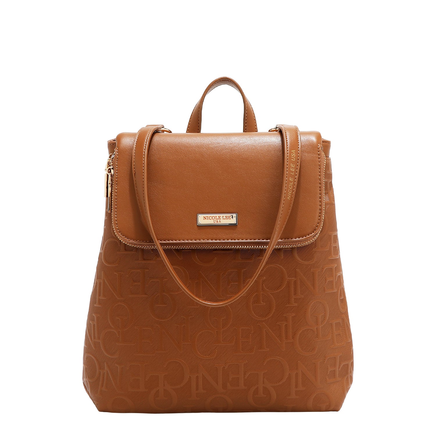 MOCHILA CON SOLAPA ELEGANCIA EN RELIEVE (MARRON)