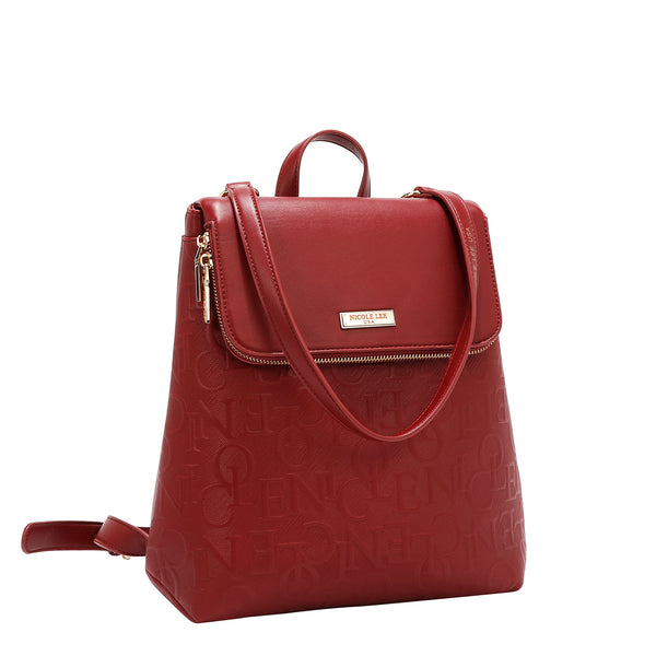 MOCHILA CON SOLAPA ELEGANCIA EN RELIEVE (ROJO)