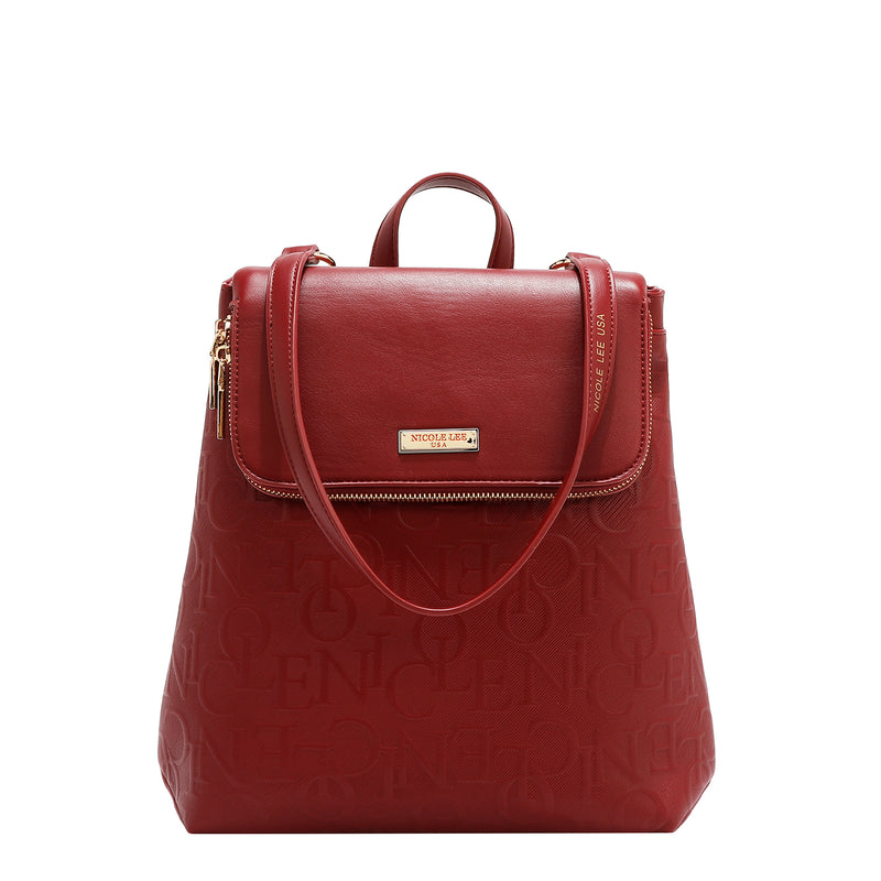 MOCHILA CON SOLAPA ELEGANCIA EN RELIEVE (ROJO)