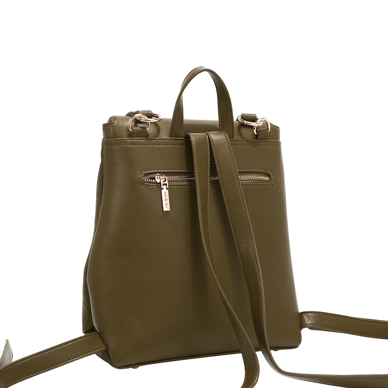 MOCHILA CON SOLAPA ELEGANCIA EN RELIEVE (OLIVA)