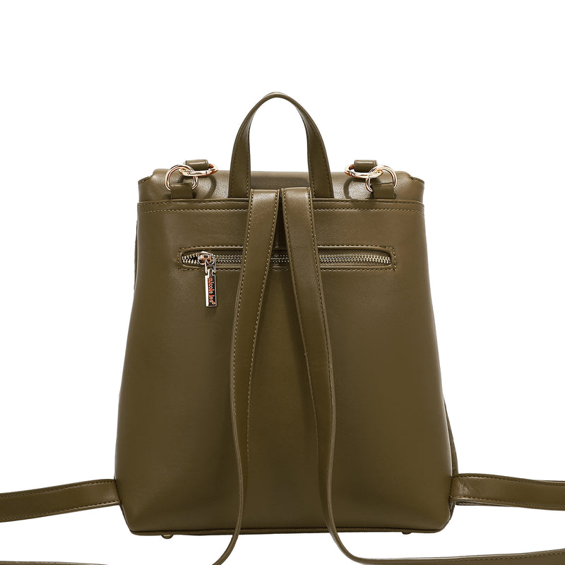 MOCHILA CON SOLAPA ELEGANCIA EN RELIEVE (OLIVA)