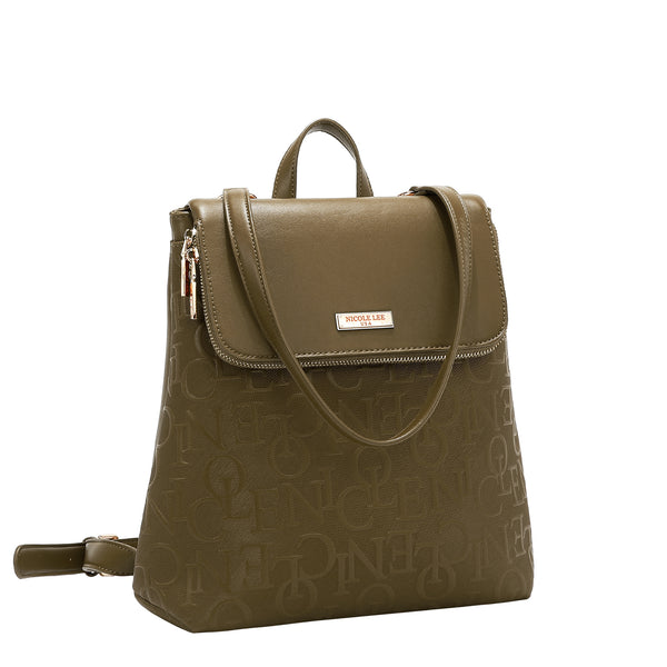 MOCHILA CON SOLAPA ELEGANCIA EN RELIEVE (OLIVA)