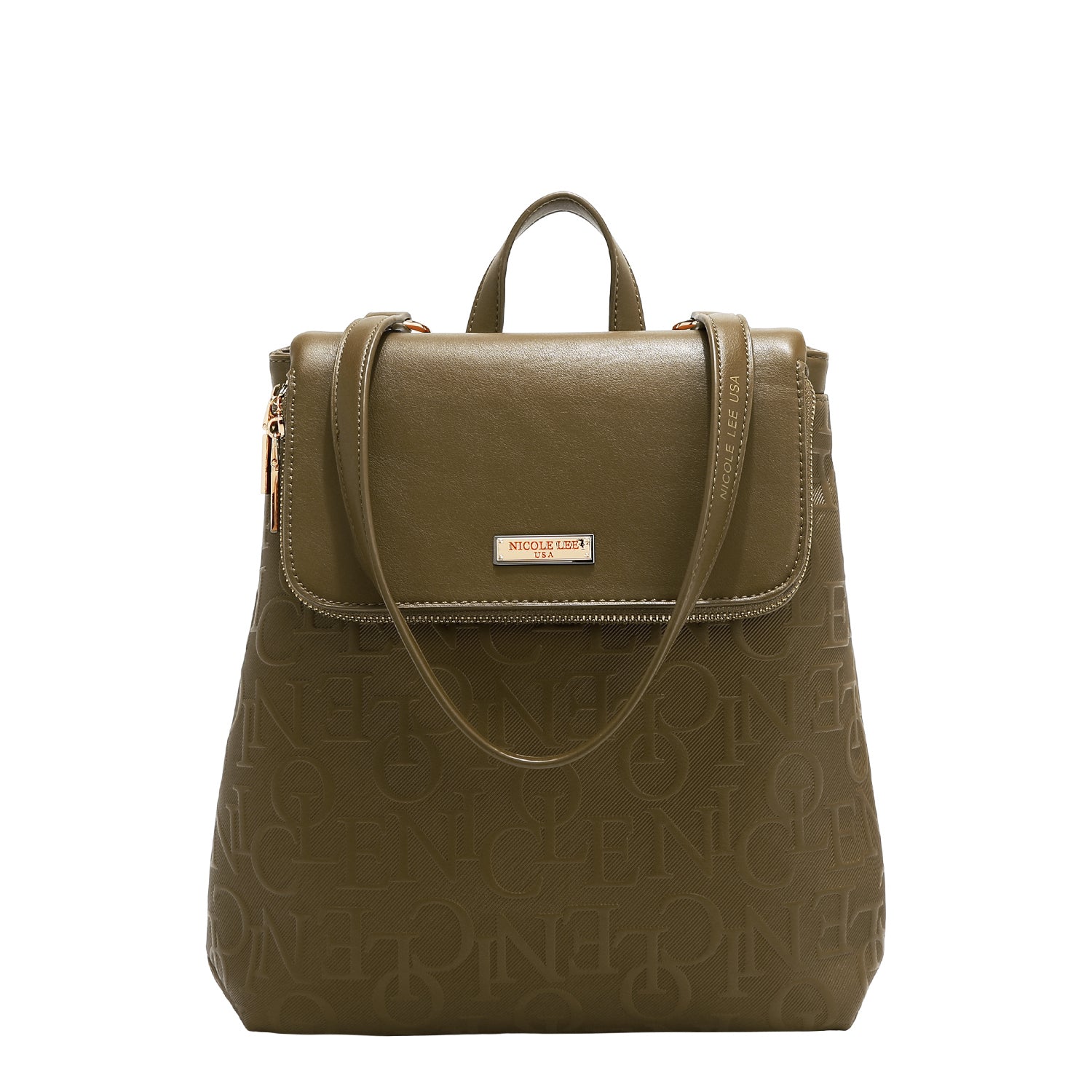 MOCHILA CON SOLAPA ELEGANCIA EN RELIEVE (OLIVA)