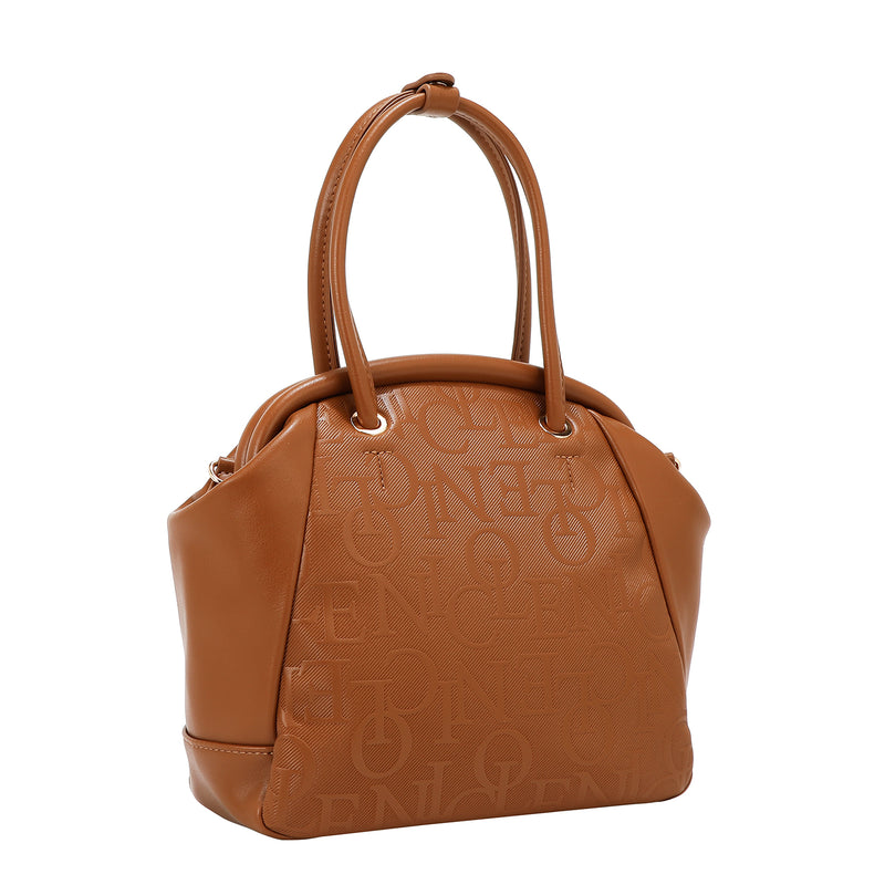 BOLSO DE HOMBRO CON MARCO ELEGANTE EN RELIEVE (MARRON)