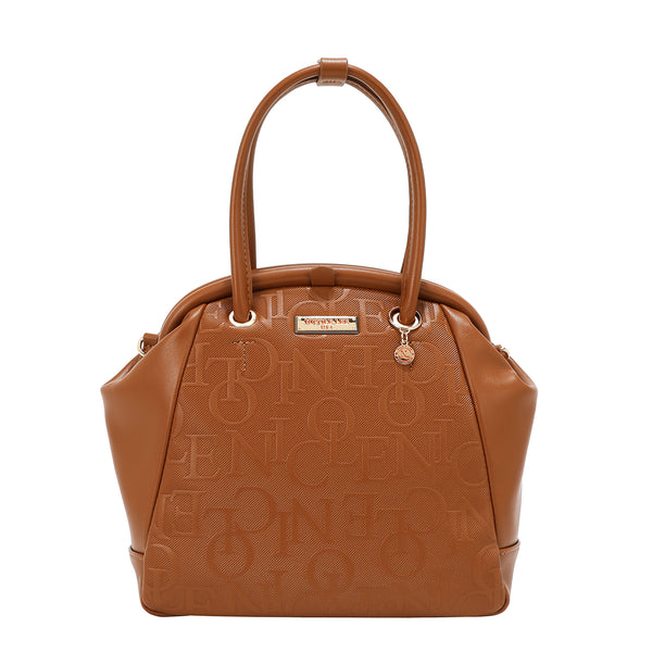 BOLSO DE HOMBRO CON MARCO ELEGANTE EN RELIEVE (MARRON)