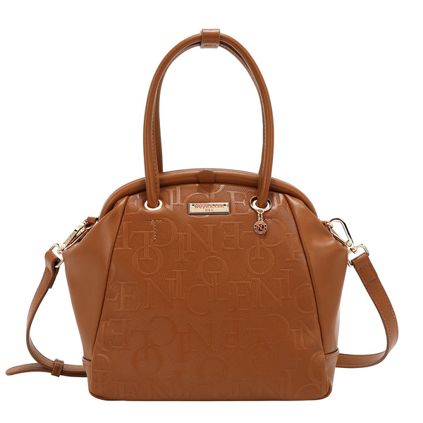 BOLSO DE HOMBRO CON MARCO ELEGANTE EN RELIEVE (MARRON)