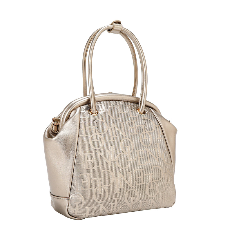 BOLSO DE HOMBRO CON MARCO ELEGANTE EN RELIEVE (CHAMPAGNE)