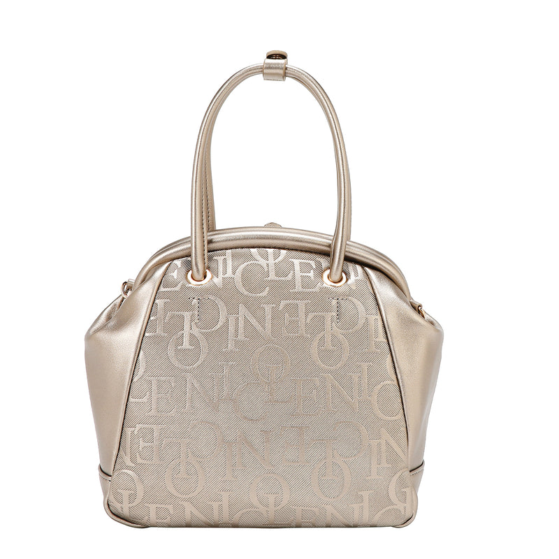 BOLSO DE HOMBRO CON MARCO ELEGANTE EN RELIEVE (CHAMPAGNE)