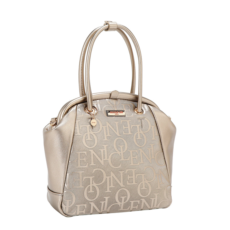 BOLSO DE HOMBRO CON MARCO ELEGANTE EN RELIEVE (CHAMPAGNE)