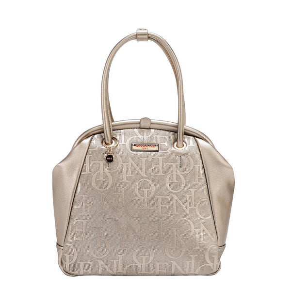 BOLSO DE HOMBRO CON MARCO ELEGANTE EN RELIEVE (CHAMPAGNE)