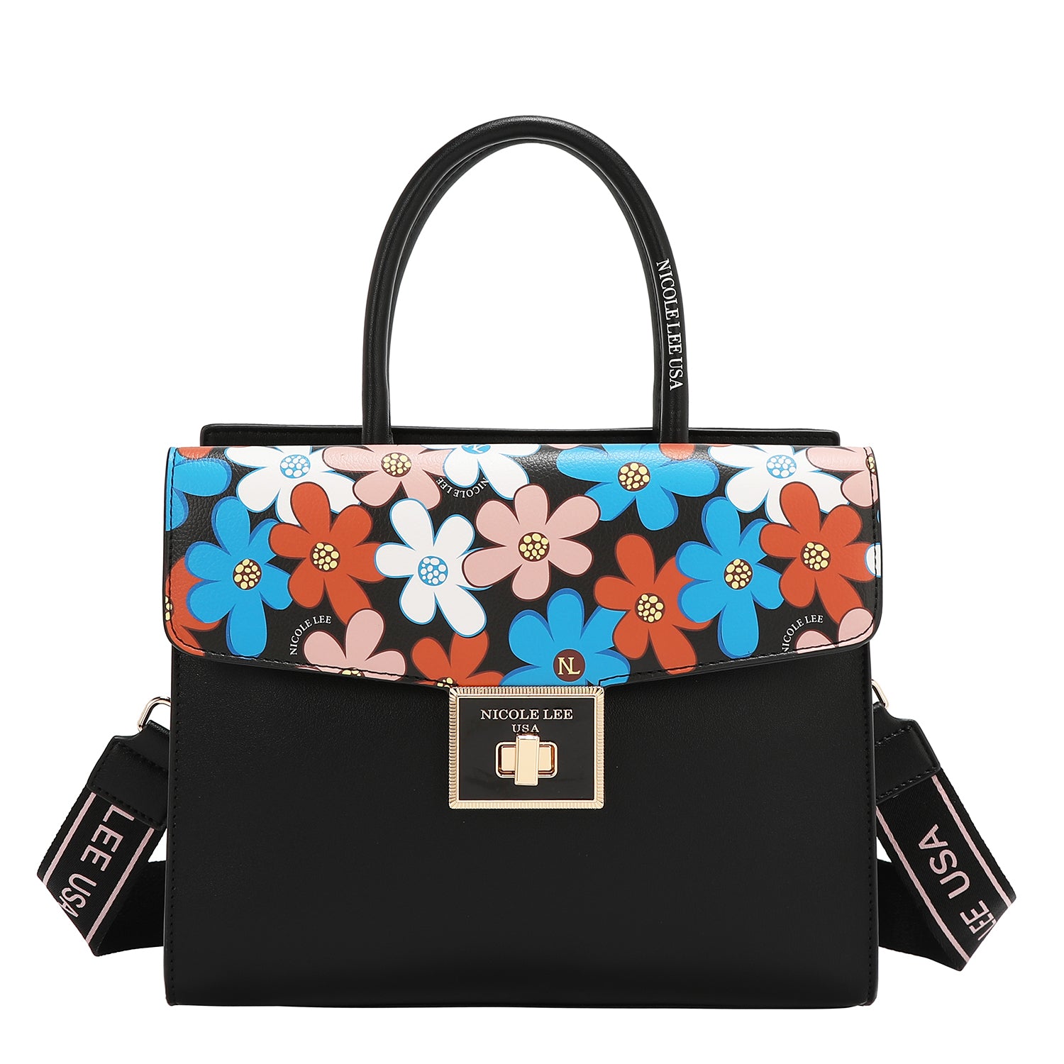 BOLSO SATCHEL POP FLORAL (NEGRO)