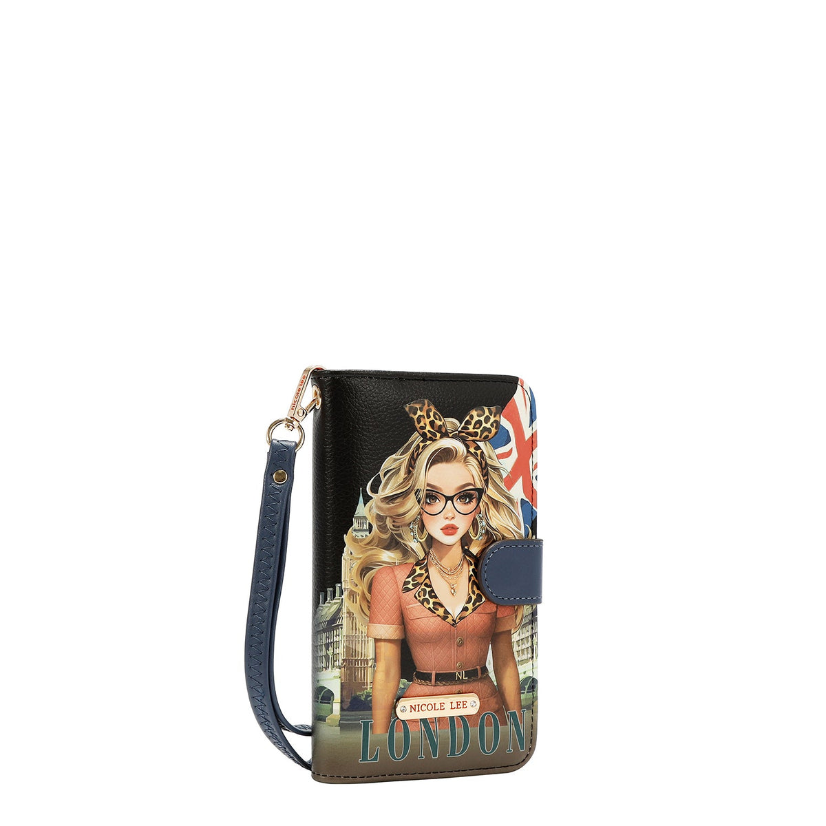 FUNDA DE TELÉFONO Y CARTERA CON LA FIRMA DE NL CON CORREA (LONDON EYE-NEGRO)