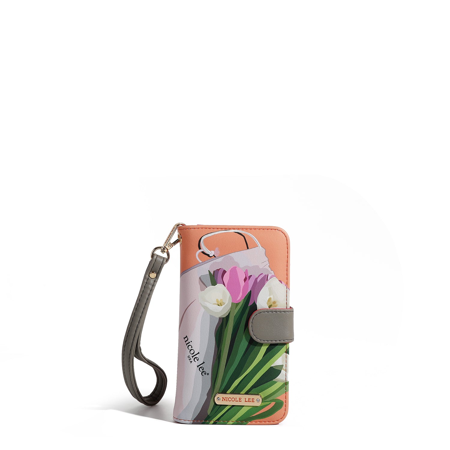 FUNDA DE TELÉFONO Y CARTERA CON LA FIRMA DE NL CON CORREA (VIOLET BLOSSOM)