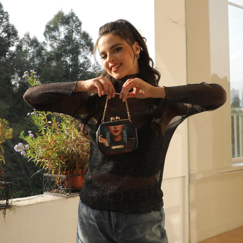 MINI BOLSO CRUZADO CON CIERRE KISS LOCK (SAMANTHA LA BELLEZA)
