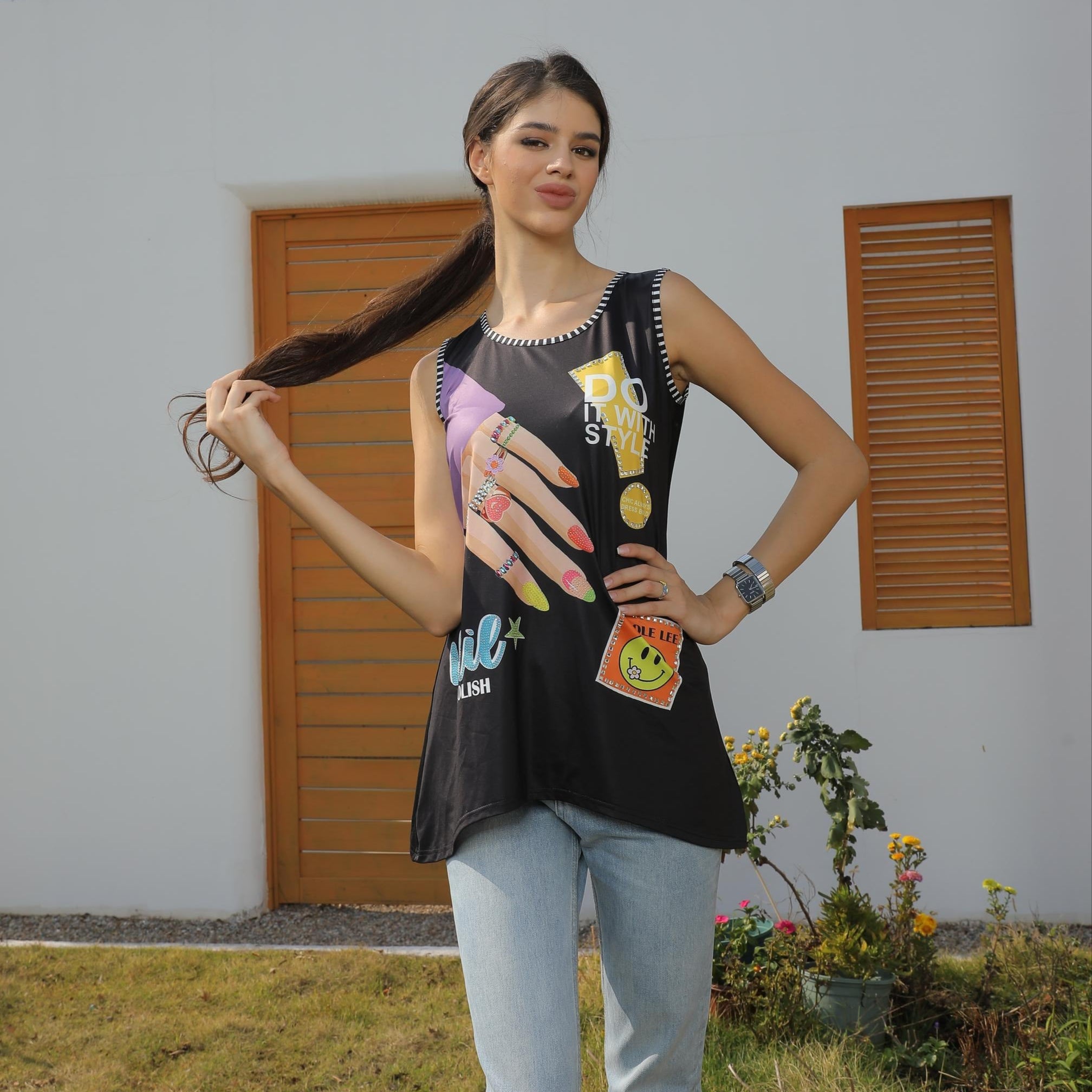 NICOLE LEE TUNICA TOP WITH SPARKLES (<tc>SUN & SAND</tc>)