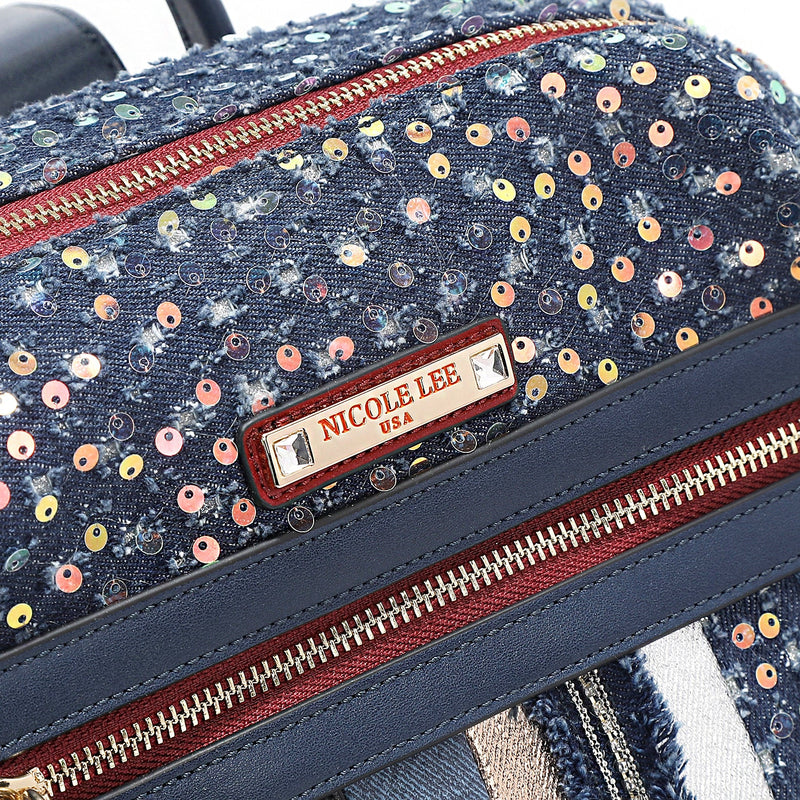 BACKPACK WITH FLORAL PATCH (BLUE)