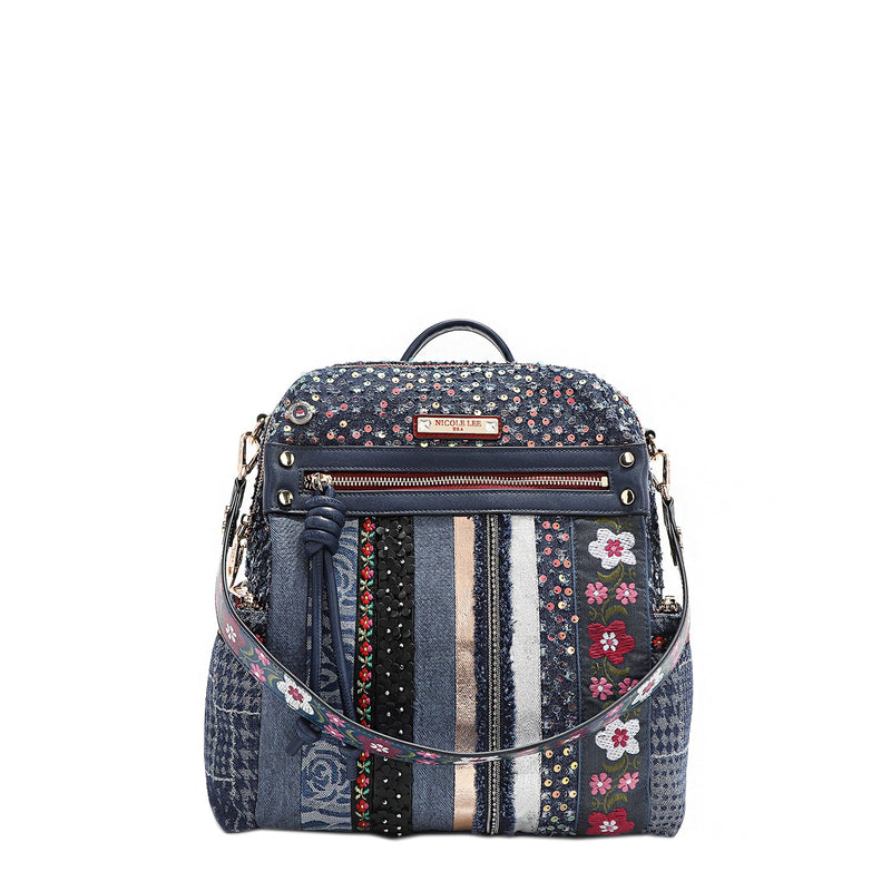 BACKPACK WITH FLORAL PATCH (BLUE)