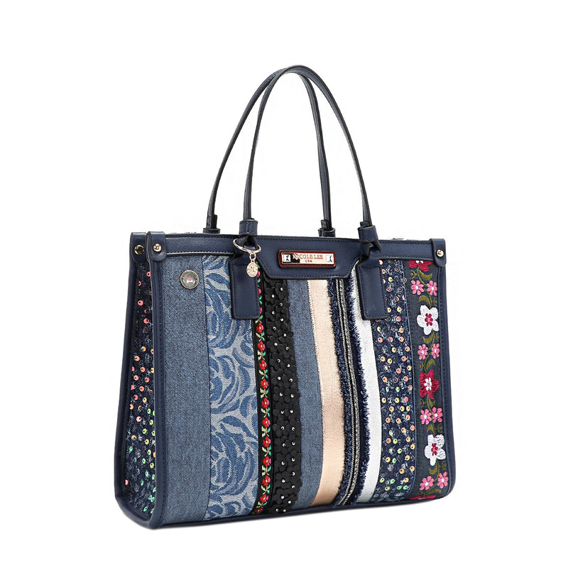 STRUCTURED BAG WITH FLORAL PATCH (BLUE)