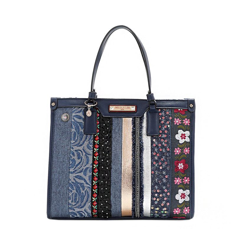 STRUCTURED BAG WITH FLORAL PATCH (BLUE)