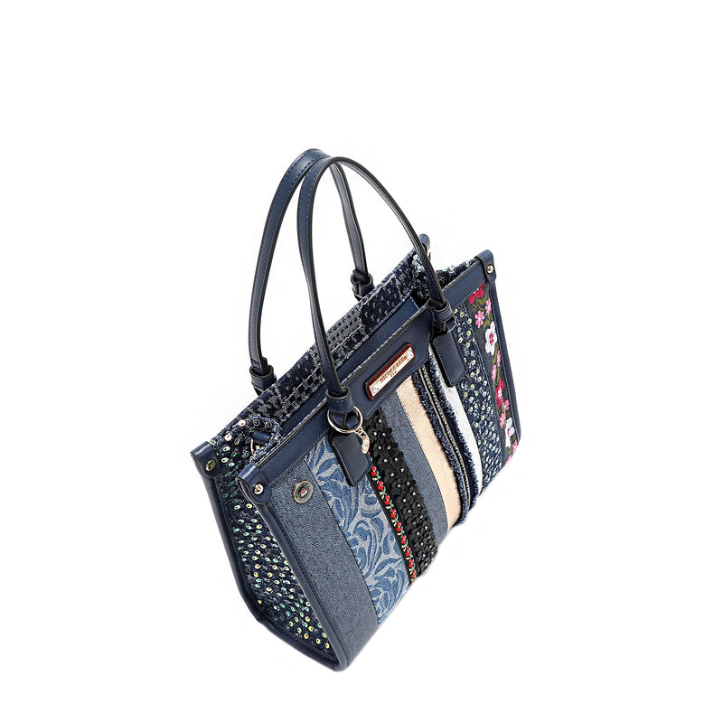 STRUCTURED BAG WITH FLORAL PATCH (BLUE)