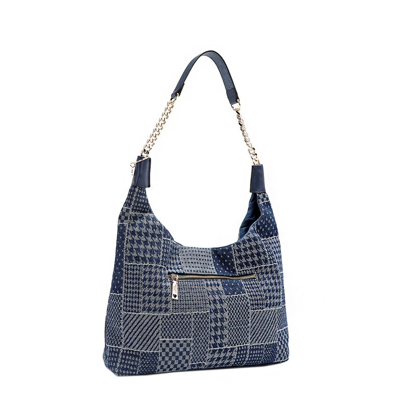 BOLSO HOBO CON PARCHE FLORAL (AZUL)