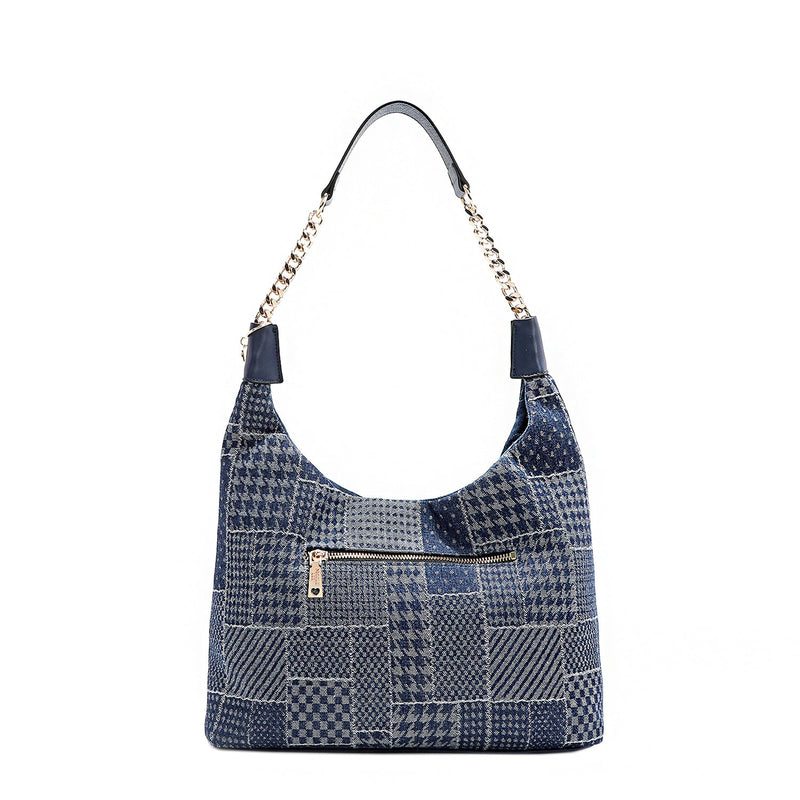 BOLSO HOBO CON PARCHE FLORAL (AZUL)