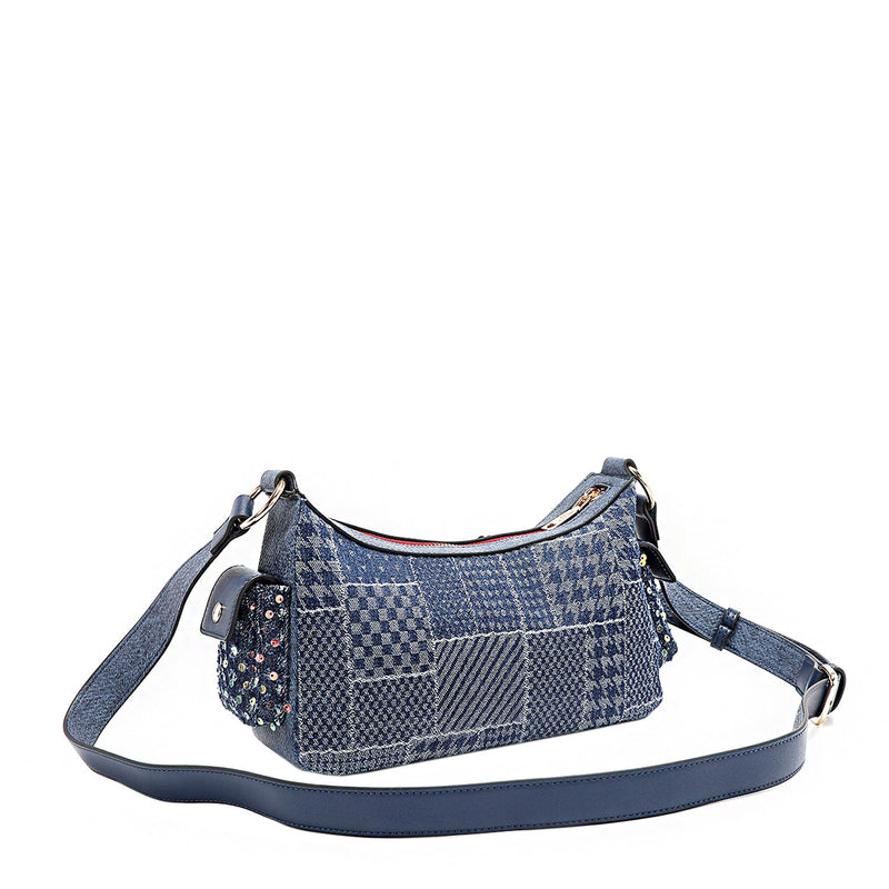 CROSSBODY BAG WITH FLORAL PATCH (BLUE)