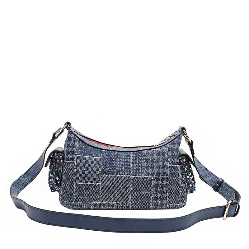 CROSSBODY BAG WITH FLORAL PATCH (BLUE)