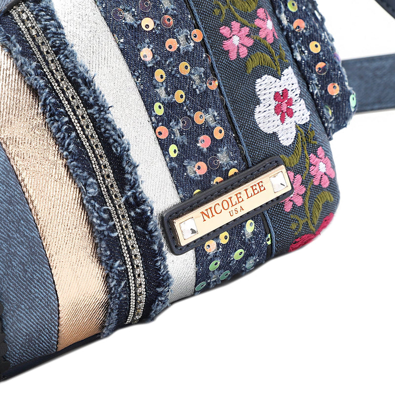 CROSSBODY BAG WITH FLORAL PATCH (BLUE)