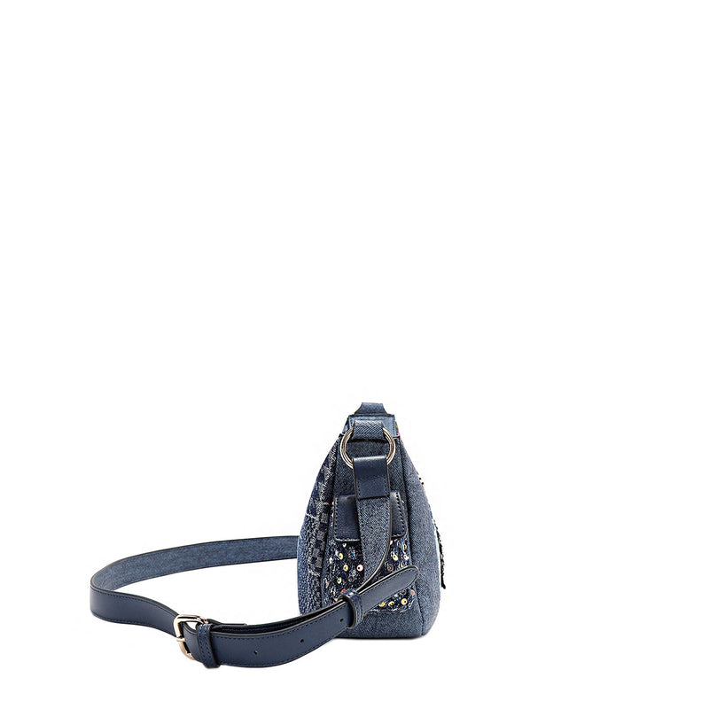 CROSSBODY BAG WITH FLORAL PATCH (BLUE)