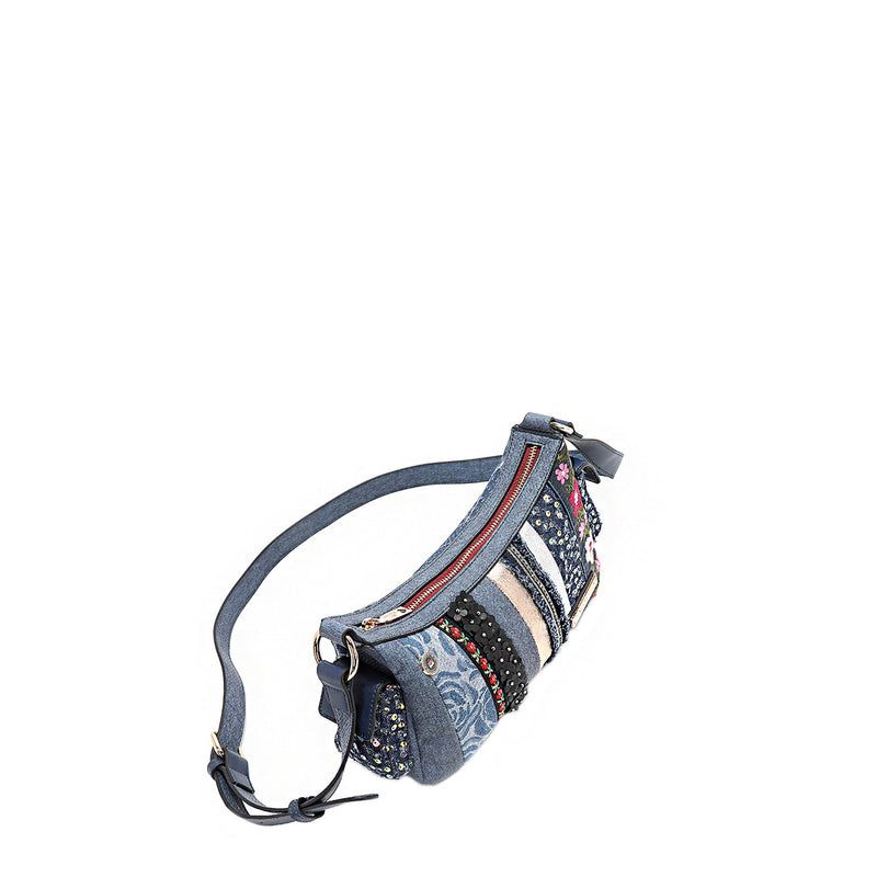 CROSSBODY BAG WITH FLORAL PATCH (BLUE)