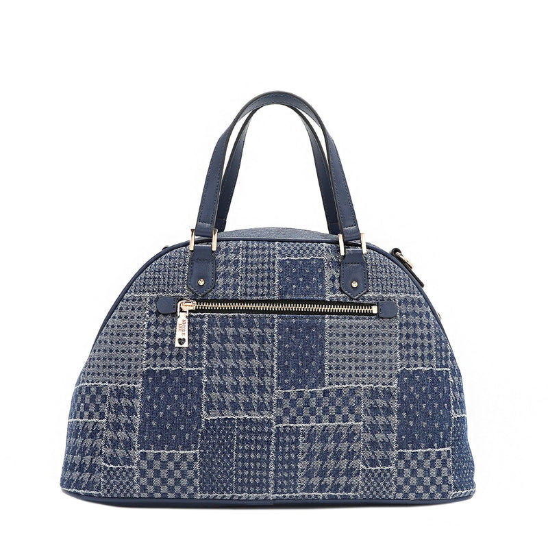 BOLSO DOME SATCHEL CON PARCHE FLORAL (AZUL)