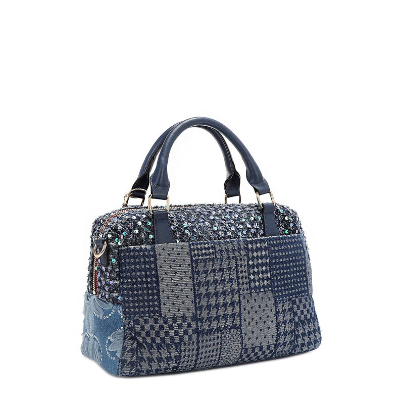 BOLSO CON PARCHE FLORAL (AZUL)