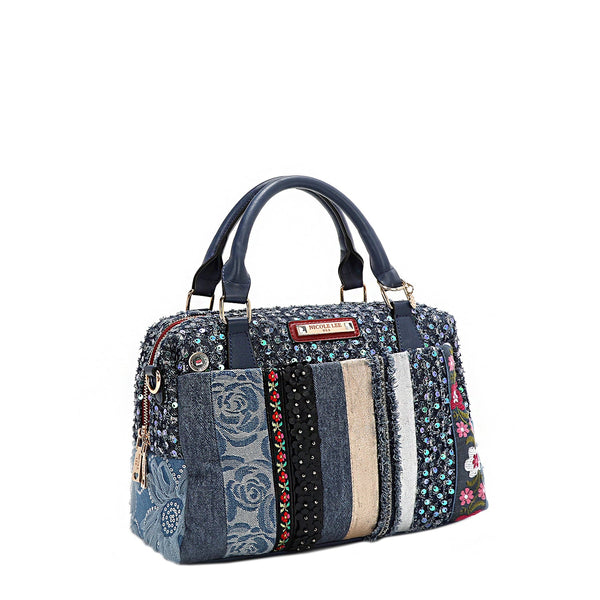 BOLSO CON PARCHE FLORAL (AZUL)