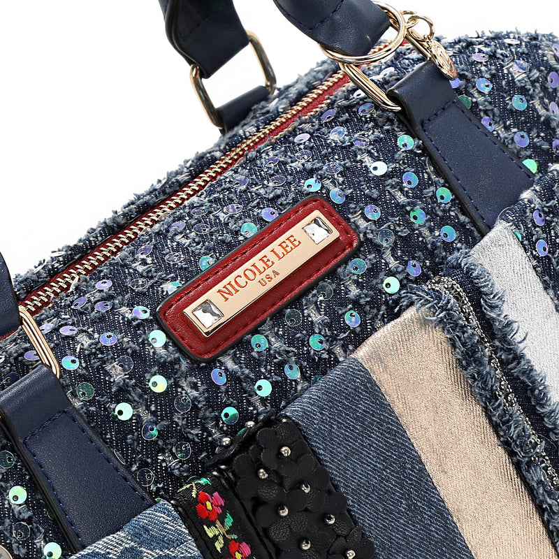 BOLSO CON PARCHE FLORAL (AZUL)