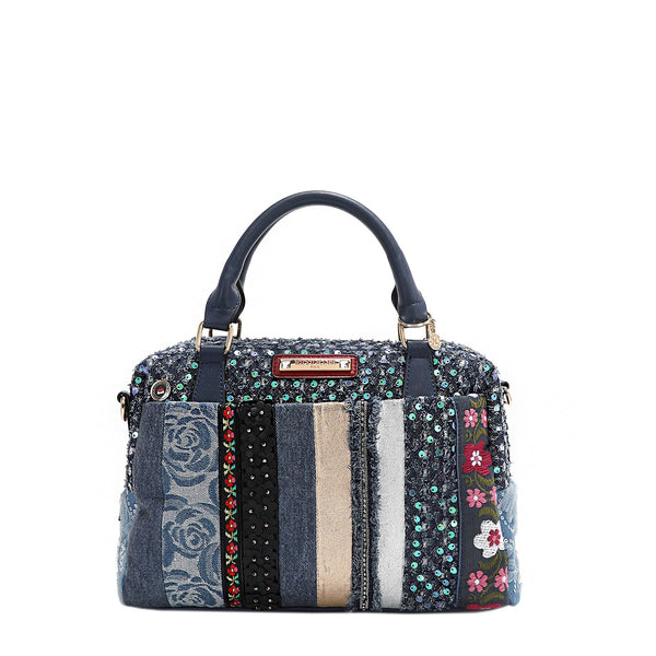 BOLSO CON PARCHE FLORAL (AZUL)